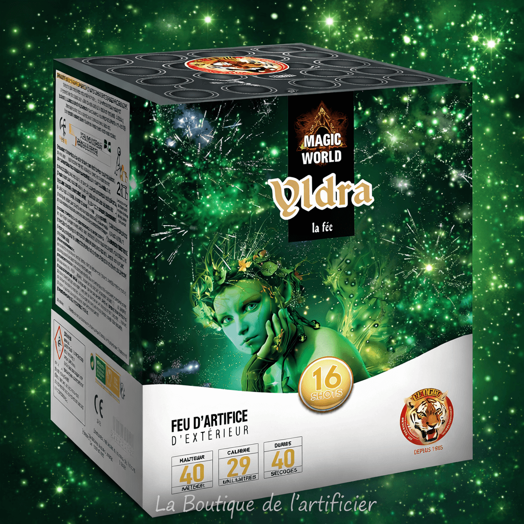 Compact YLDRA – 16 Shots Palmiers Bleus et Lucioles Vertes Rouges