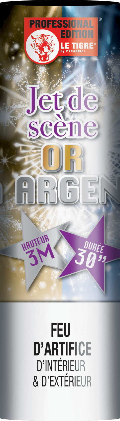 Jet de Scène 3 Mètres 30 Secondes Or & Argent – Effet Double Étincelles