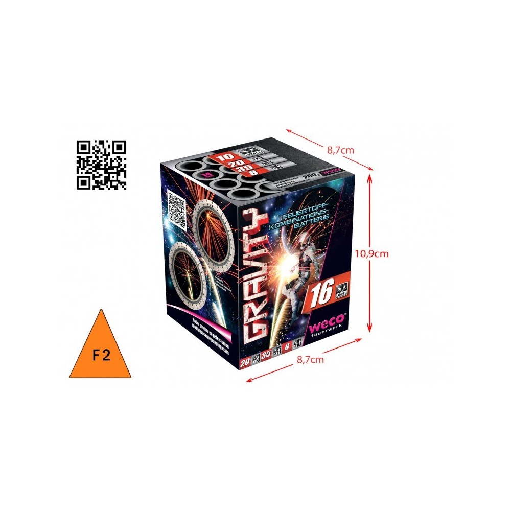 Batterie Gravity 16 tirs 35m pas cher | Feu d’artifice compact | La Boutique de l’Artificier