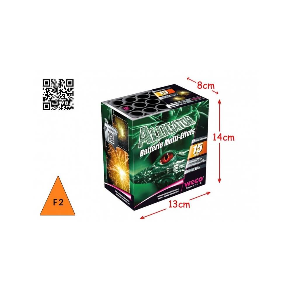 Batterie Alligator 15 tirs 45m pas cher | Feu d’artifice puissant | La Boutique de l’Artificier