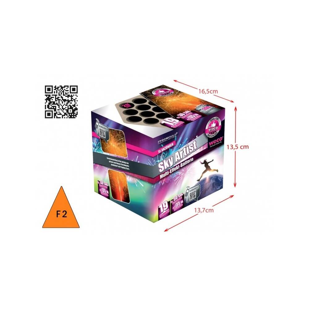 Batterie Sky Artist 19 tirs 20mm 35m pas cher | Feu d’artifice premium | La Boutique de l’Artificier