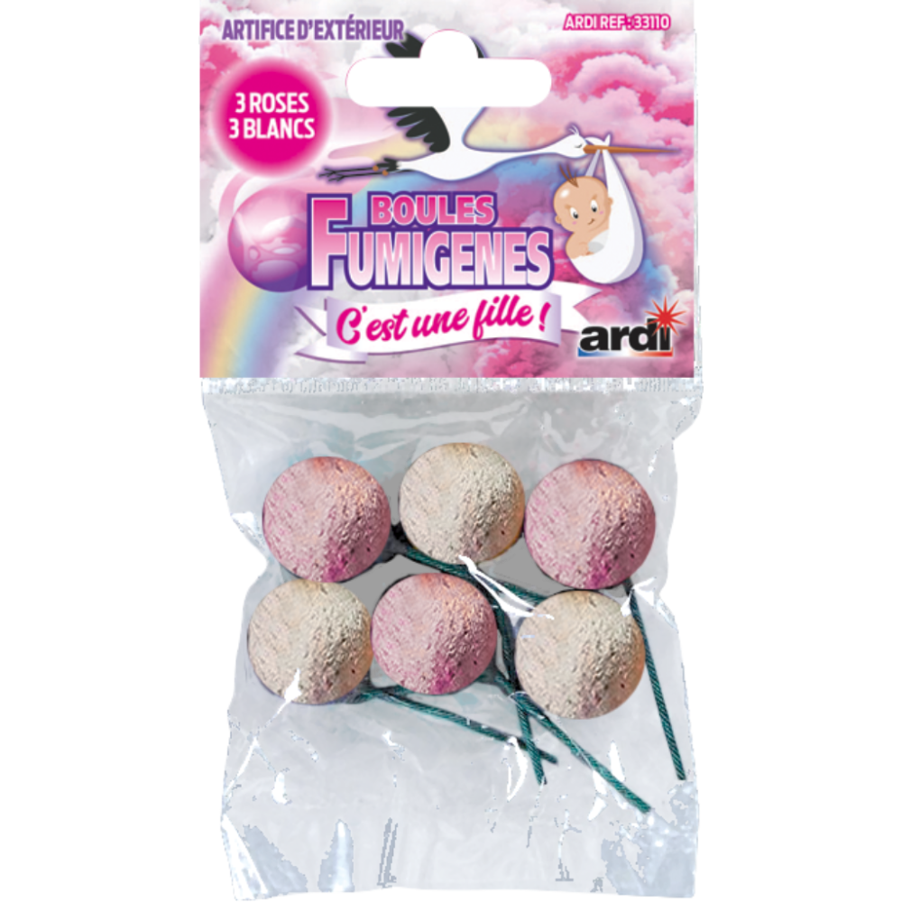 Boules fumigènes blanc & rose gender reveal "C’est une fille !" pas cher | La Boutique de l’Artificier
