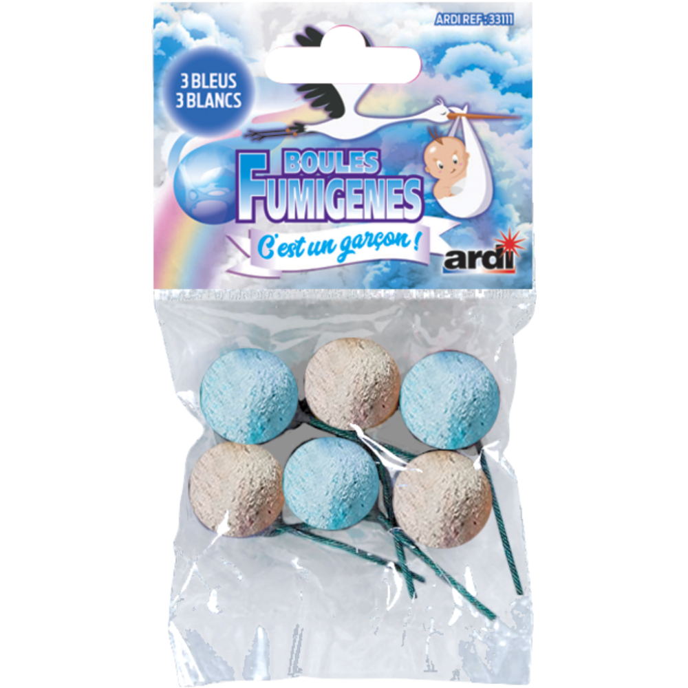 Boules fumigènes blanc & bleu gender reveal "C’est un garçon !" pas cher | La Boutique de l’Artificier