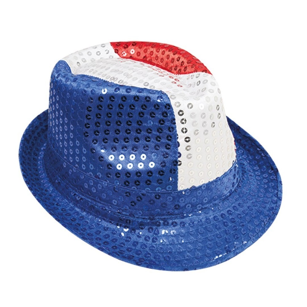 Chapeau borsalino à sequins bleu blanc rouge adulte - La Boutique De L'artificier