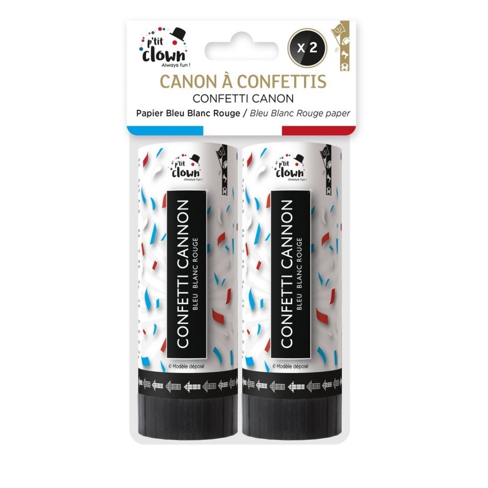 Canon à confettis papier - 11 cm - bleu, blanc, rouge - lot de 2 - La Boutique De L'artificier