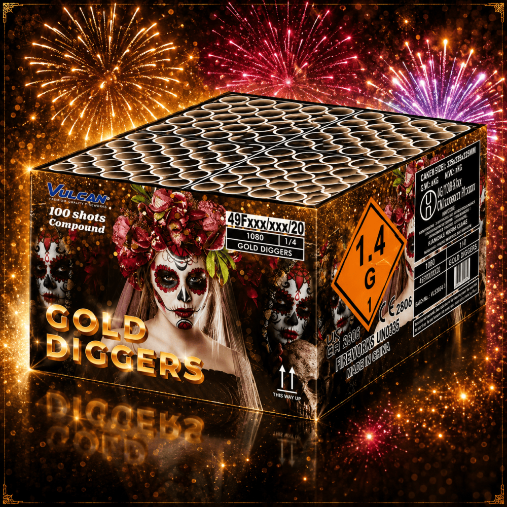 Gold Diggers 100 Coups F2 | Batterie Feu d'Artifice Or 25 mm