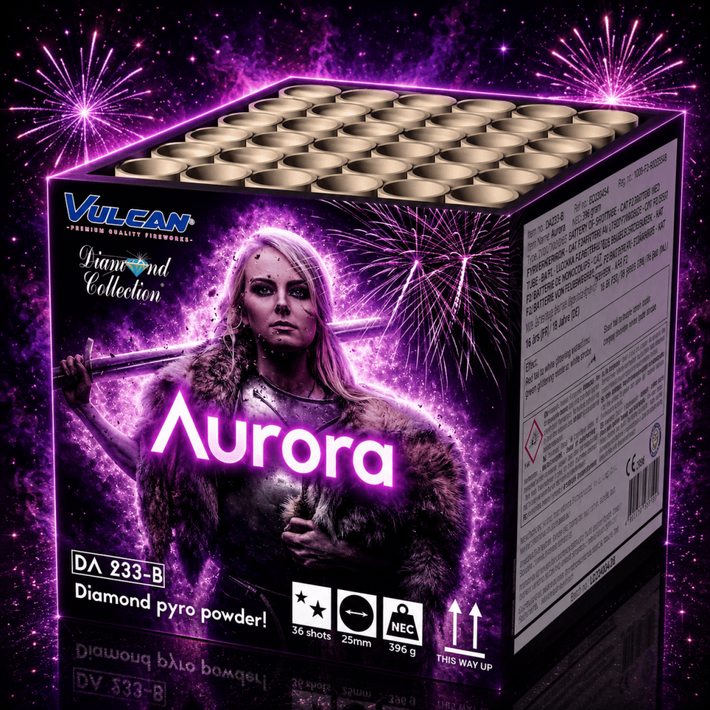 Compact Aurora 36 coups - Feu d'artifice feuilles mortes et plumets multicolores