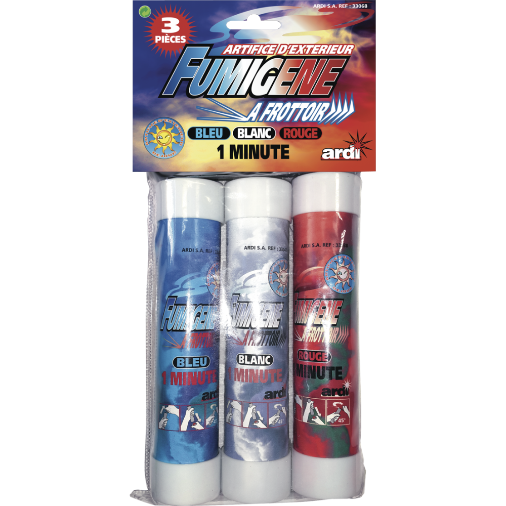 Fumigène à frottoir 1 min Bleu Blanc Rouge 14 Juillet
