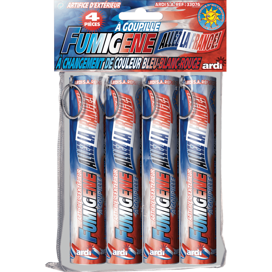 33076 - FUMIGÈNES À GOUPILLE À CHANGEMENT DE COULEUR ROUGE BLANC BLEU