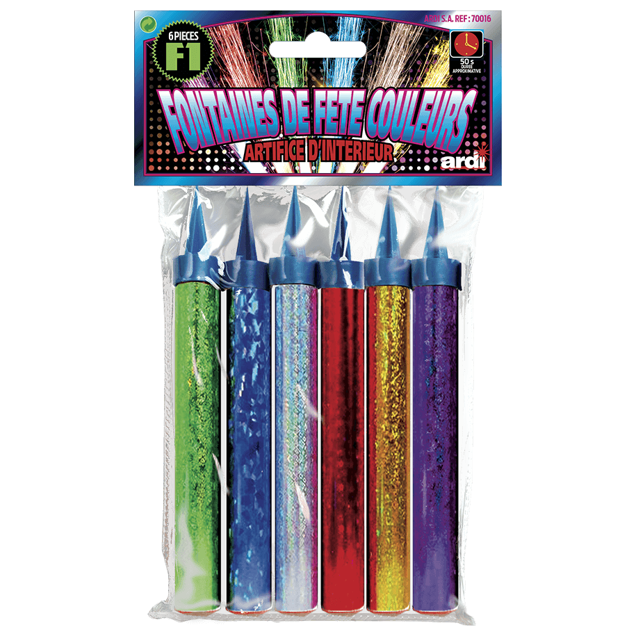 32103 - 6 FONTAINES DE FÊTE 95MM DE COULEURS ASSORTIES