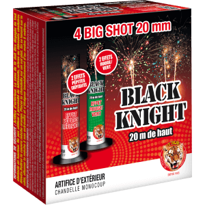 Black Knight – 4 Chandelles Monocoups 20 mm Comètes et Pivoines F2 - La Boutique De L'artificier