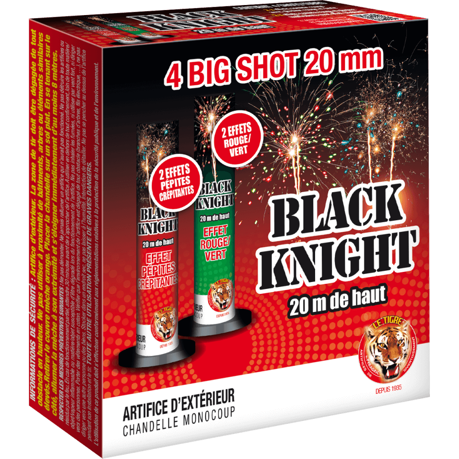 Black Knight – 4 Chandelles Monocoups 20 mm Comètes et Pivoines F2 - La Boutique De L'artificier