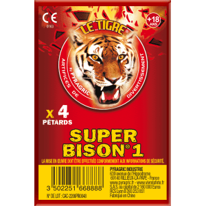 P166888 - Super Bison 1 – Paquet de 4 Pétards Très Puissants Le Tigre Pyragric F2