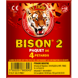 Bison N°2 – Paquet de 4 Gros Pétards Mythiques Le Tigre Pyragric F2 - La Boutique De L'artificier
