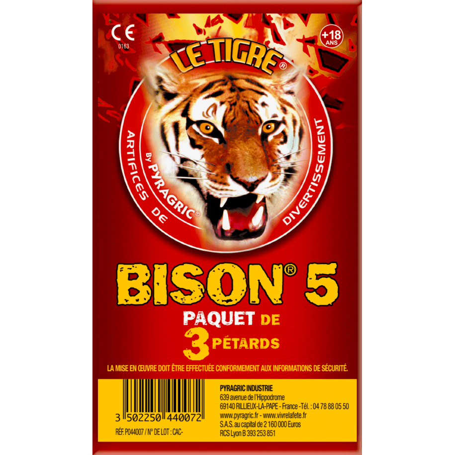 P166194 - Bison N°5 – Paquet de 3 Gros Pétards Énervés Le Tigre Pyragric F3