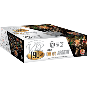 P166183 - Feu d’artifice automatique Soirée VIP 196 tirs – Or & Argent – Batterie chic F3