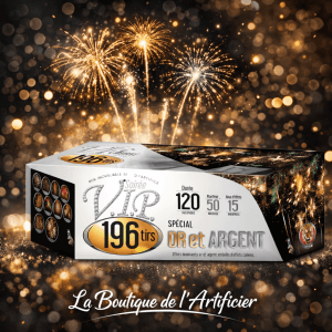 P166183 - Feu d’artifice automatique Soirée VIP 196 tirs – Or & Argent – Batterie chic F3