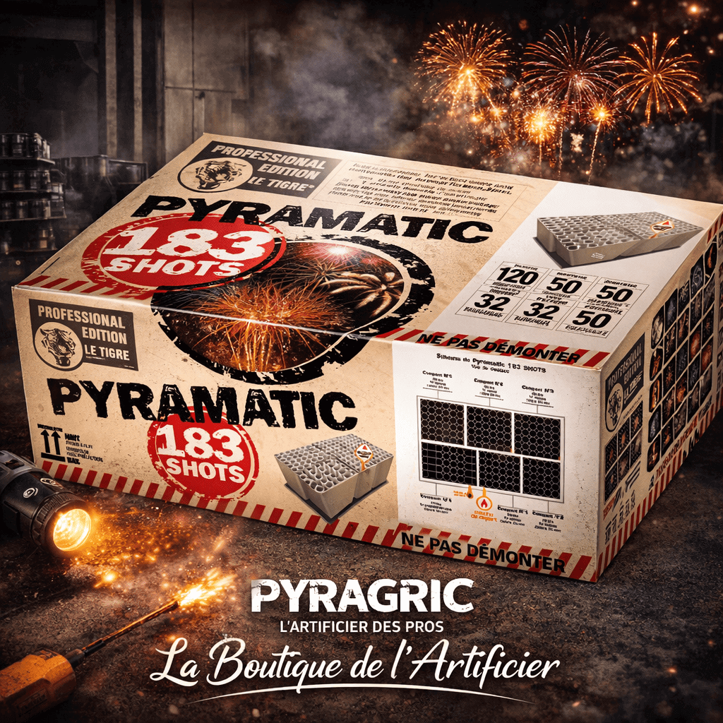 Feu d’artifice automatique Pyramatic 183 tirs – 120 sec – Batterie spectacle F3