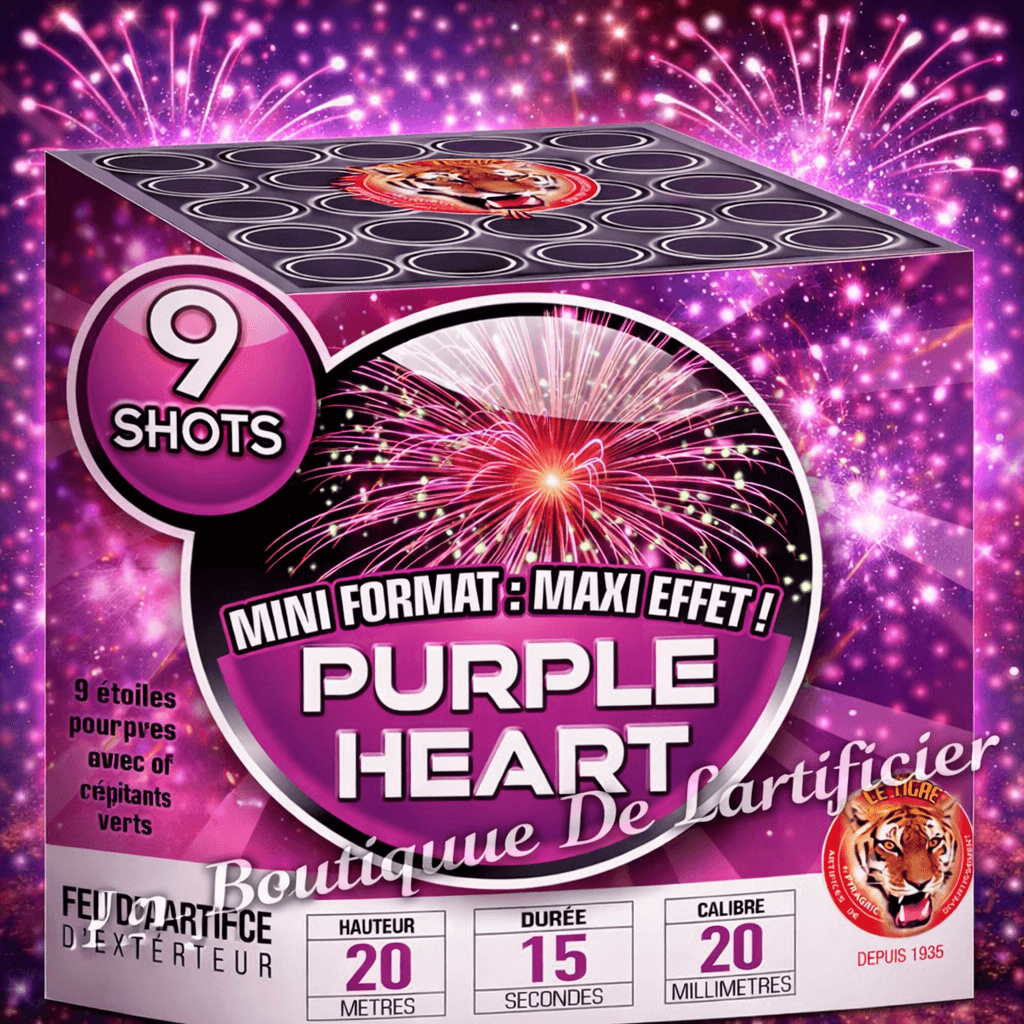 Compact PURPLE HEART – 9 Shots Bouquets Pourpres et Paillettes Argentées Clignotantes